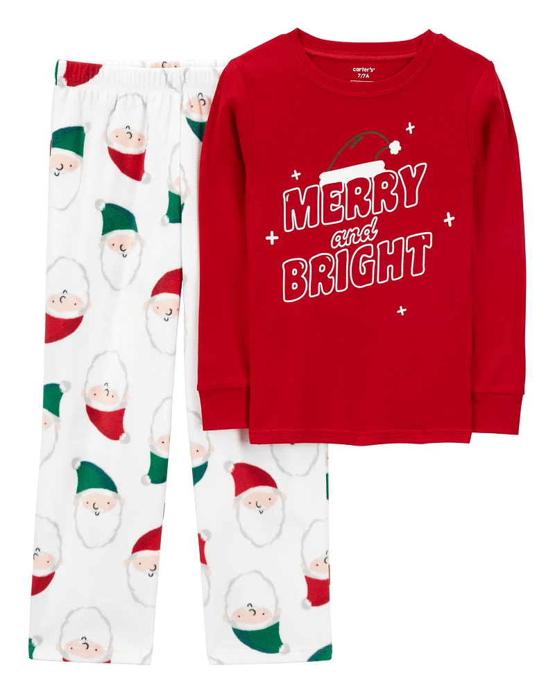 Kid 2-Piece Santa Fleece & Cotton Pyjamas