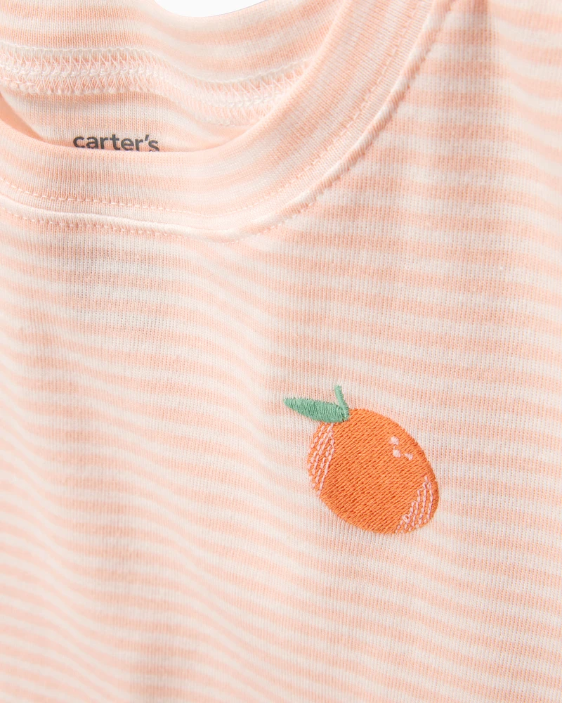Kid Orange Striped Snug Fit Cotton 4-Piece Pyjamas