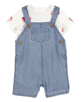 Baby 2-Piece Fire Truck Tee & Shortall Set - Grey
