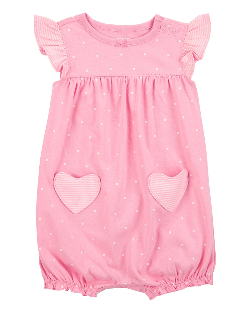 Baby Heart Short-Sleeve Cotton Romper - Pink
