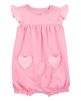 Baby Heart Short-Sleeve Cotton Romper - Pink