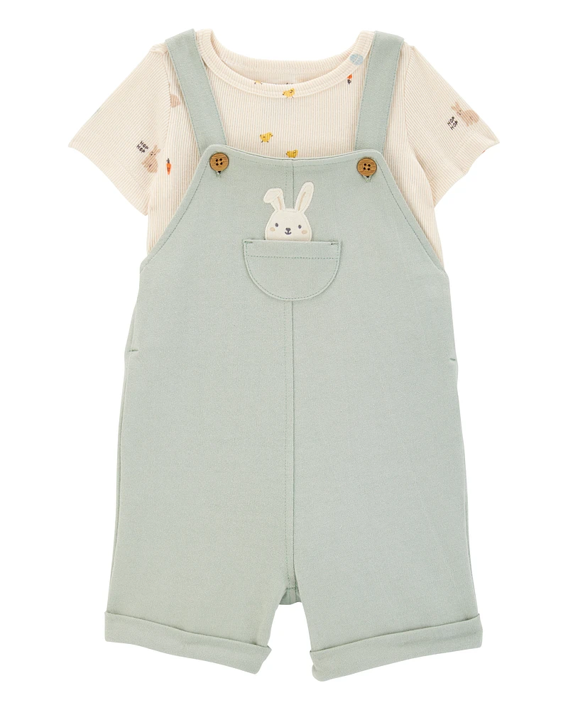 Baby 2-Piece Tee & Bunny Shortall Set - Green