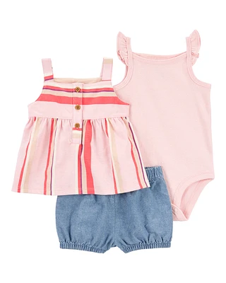 Baby 3-Piece Pink Stripe Outfit Set