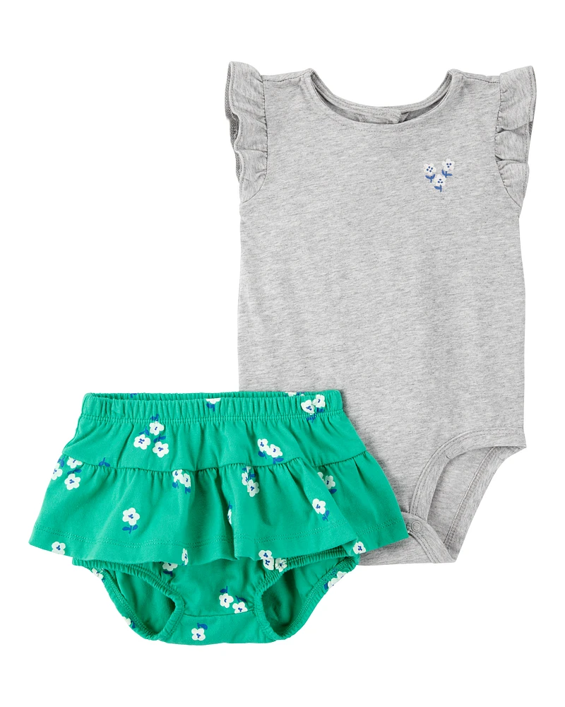 Baby 2-Piece Floral Bodysuit & Diaper Cover Set