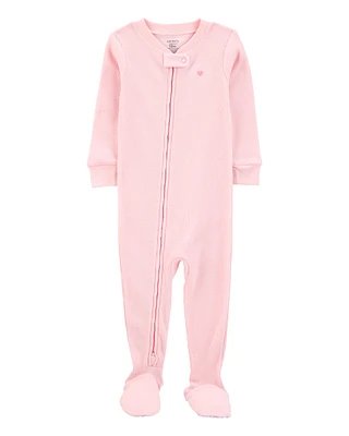 Toddler Heart Waffle Knit Footie 1-Piece Pyjamas - Pink
