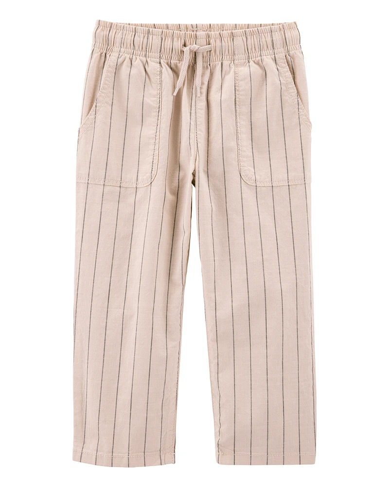Toddler Striped Pull-On Cotton Pants - Brown