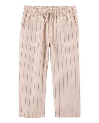 Toddler Striped Pull-On Cotton Pants - Brown
