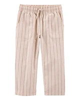 Toddler Striped Pull-On Cotton Pants - Brown