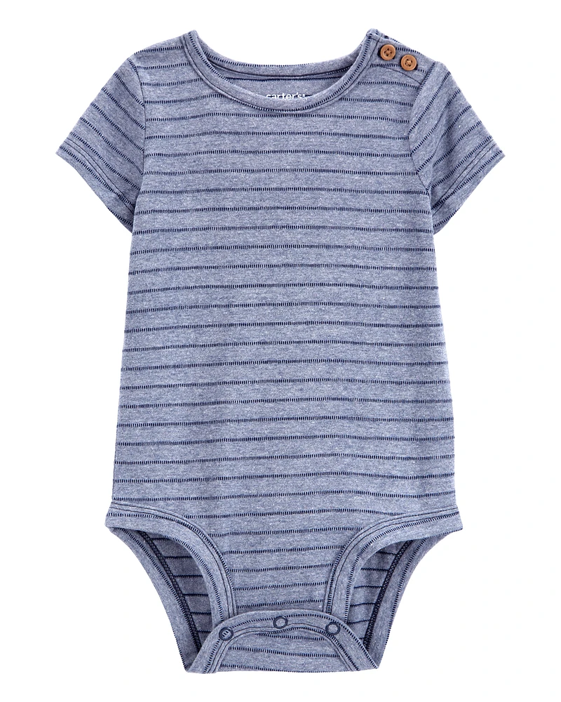 Baby Striped Short-Sleeve Bodysuit - Navy