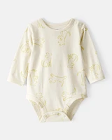 Baby Boy Dog Print Cotton Long-Sleeve Fashion Bodysuit - White