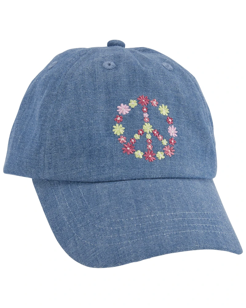 Peace Sign Chambray Baseball Cap