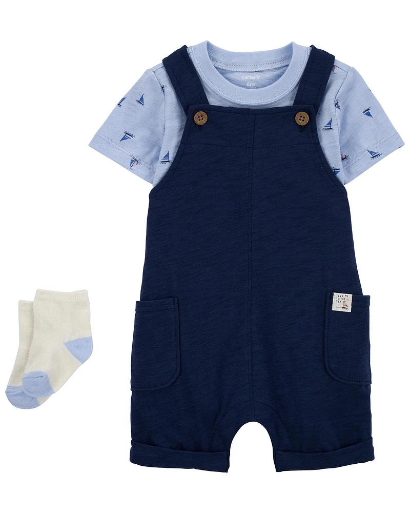 Baby 3-Piece Tee & Shortall Set