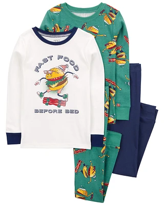 Kid 4-Piece Fast Food Before Bed 100% Snug Fit Cotton Pyjamas