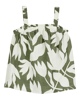 Toddler Tropical Floral Sleeveless Tank - Green