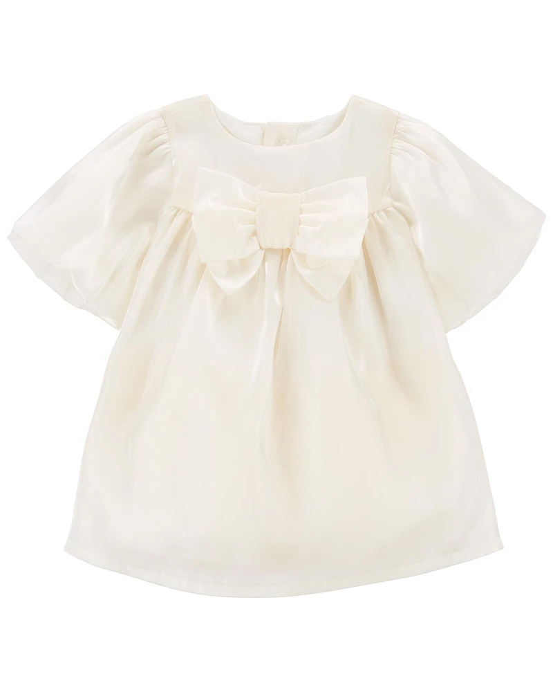 Baby Gold Cream Holiday Bow Dress