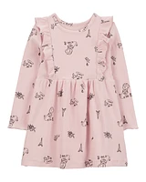 Toddler Paris-Print Long-Sleeve Dress - Pink