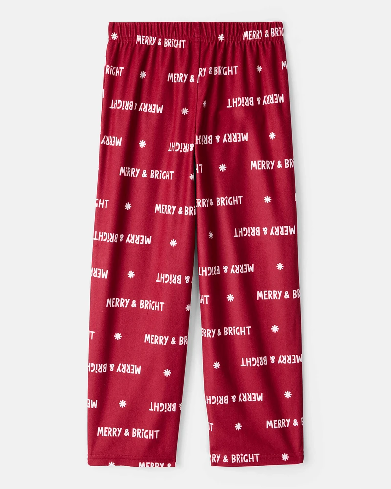 Kid Merry & Bright Christmas Print Loose Fit Pajama Bottoms - Red