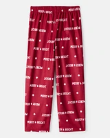 Kid Merry & Bright Christmas Print Loose Fit Pajama Bottoms - Red