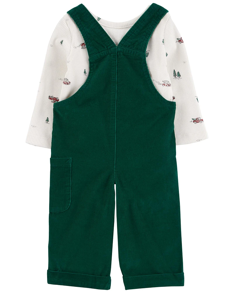 Baby 2-Piece Holiday Thermal Tee & Corduroy Overalls Set