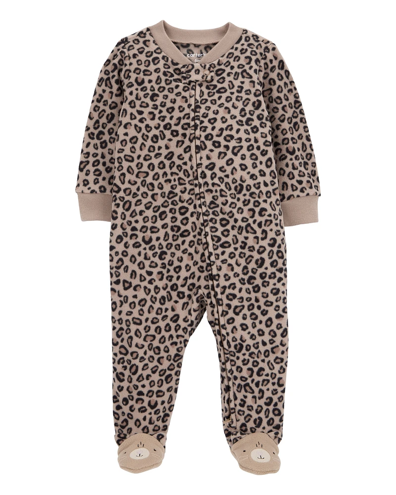 Baby Leopard Zip-Up Fleece Footie Sleeper Pyjamas