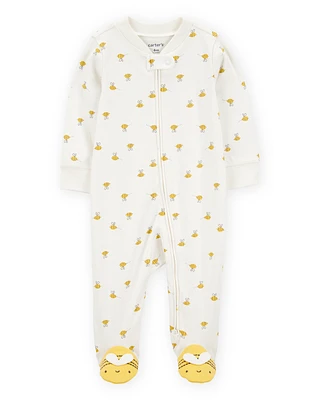 Baby Bee Print 2-Way Zip Cotton Sleeper Pyjamas - Cream