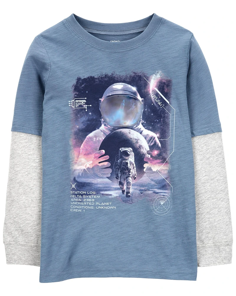 Astronaut Cotton Blend Long-Sleeve Tee - Blue