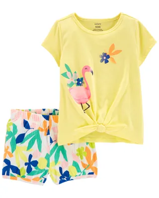 2-Piece Flamingo Top & Shorts Set