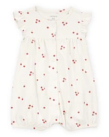 Baby Girl Tomato Print Short-Sleeve Cotton Romper - Ivory