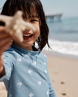 Toddler 2-Piece Shell Striped Long-Sleeve Rashguard Swim Set - Blue