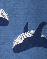 Baby Whale Print Snug Fit Cotton Footie 1-Piece Pyjamas - Navy