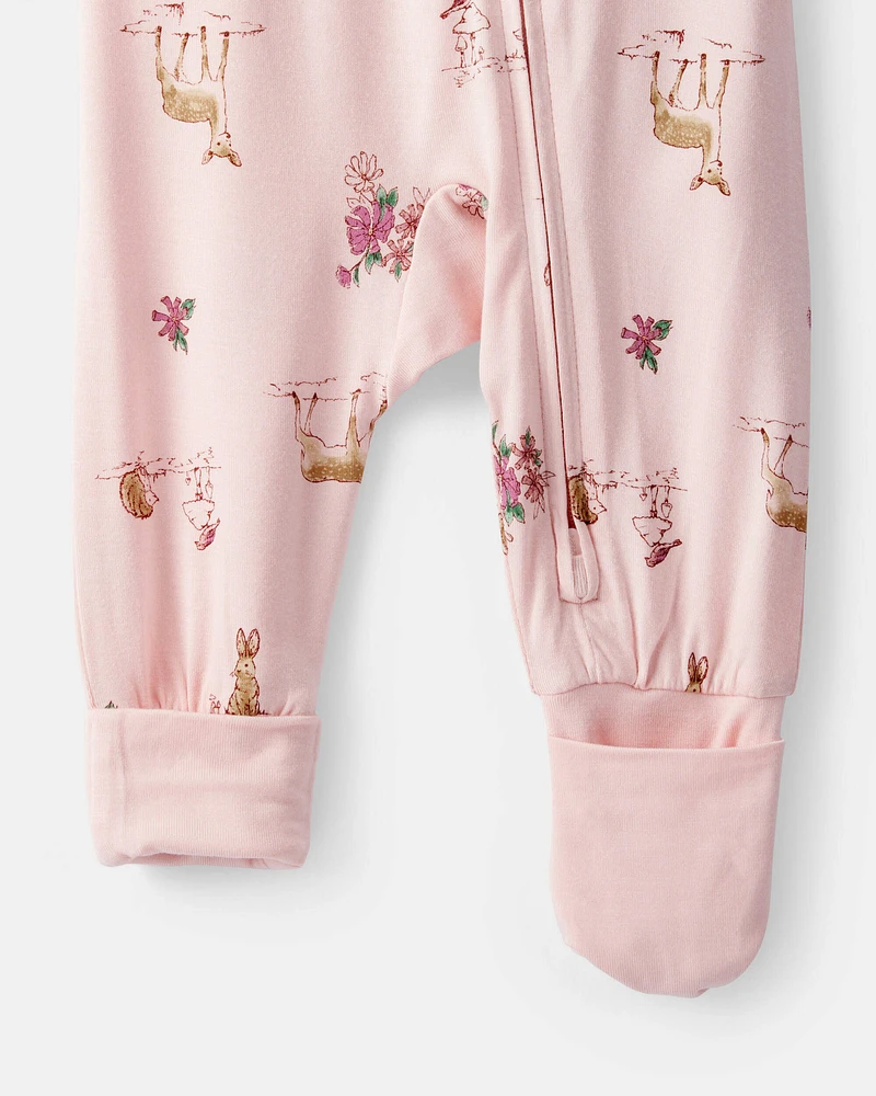 Baby Girl Deer & Floral Print PurelySoft Sleeper - Pink