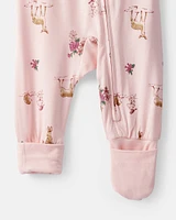 Baby Girl Deer & Floral Print PurelySoft Sleeper - Pink