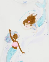 Toddler Mermaid Print Snug Fit Cotton 4-Piece Pyjamas