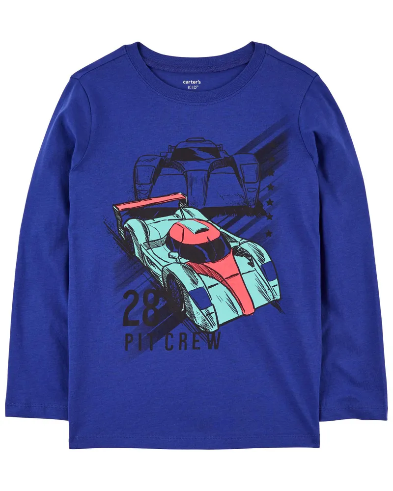 Oversized Extended Neck Car Graphic T-shirt