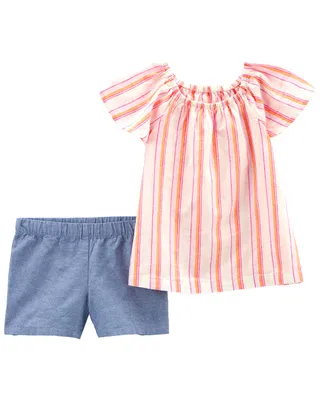 2-Piece Striped Top & Chambray Shorts