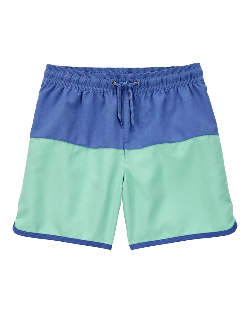Kid Colourblock Swim Trunks - Green/Blue
