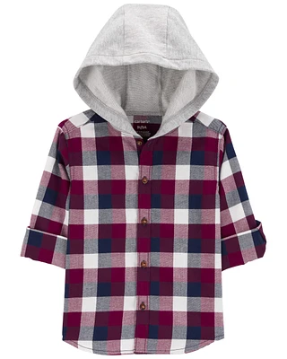 Baby Plaid Hooded Button-Front Shirt