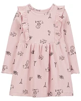 Toddler Paris-Print Long-Sleeve Dress - Pink