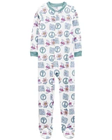 Kid 1-Piece Peace Sign Fleece Footie Pyjamas