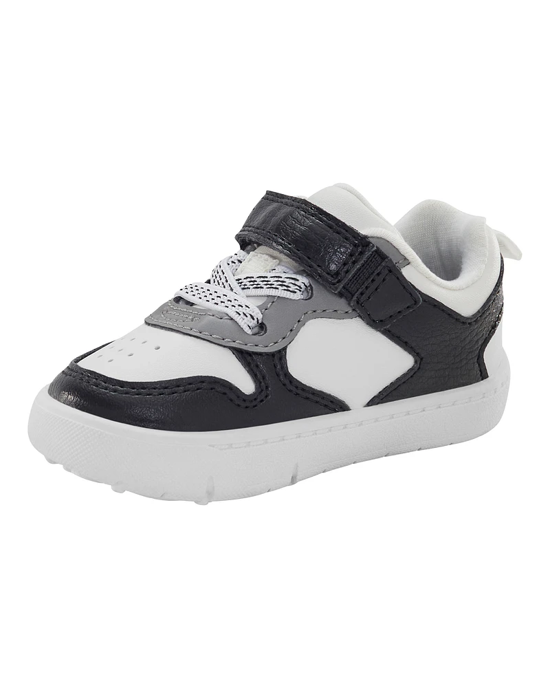 Baby Every Step® First Walker  Faux Leather Fashion Sneakers - White/Black