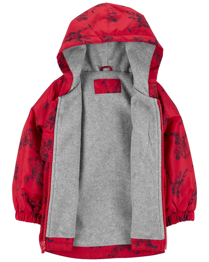 Baby Hockey Print Fleece Lined Rain Jacket