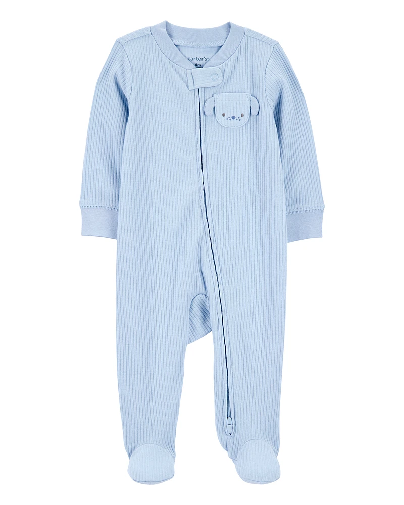 Baby Dog Pocket 2-Way Zip Ribbed Sleeper pyjamas
