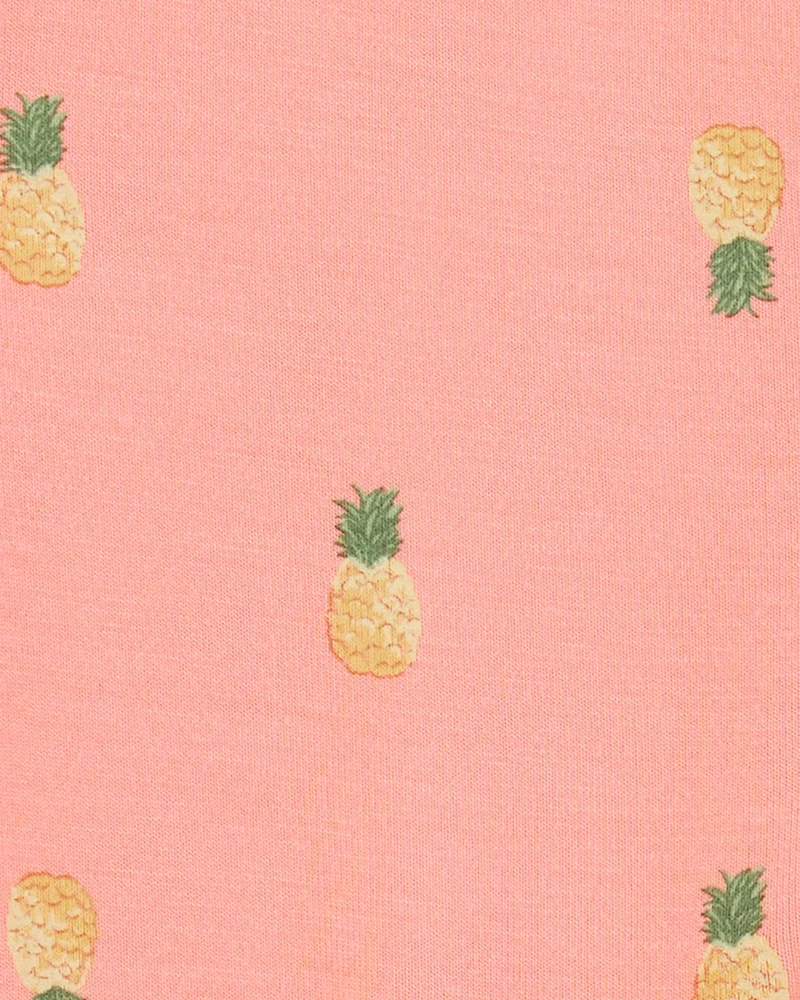 Baby Girl Pineapple Print 2-Way Zip PurelySoft Convertible Foot Sleeper Pyjamas - Coral