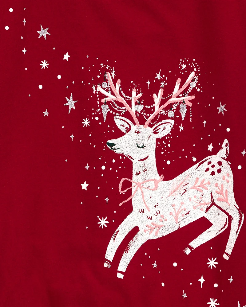 Kid Reindeer Christmas Flutter Top