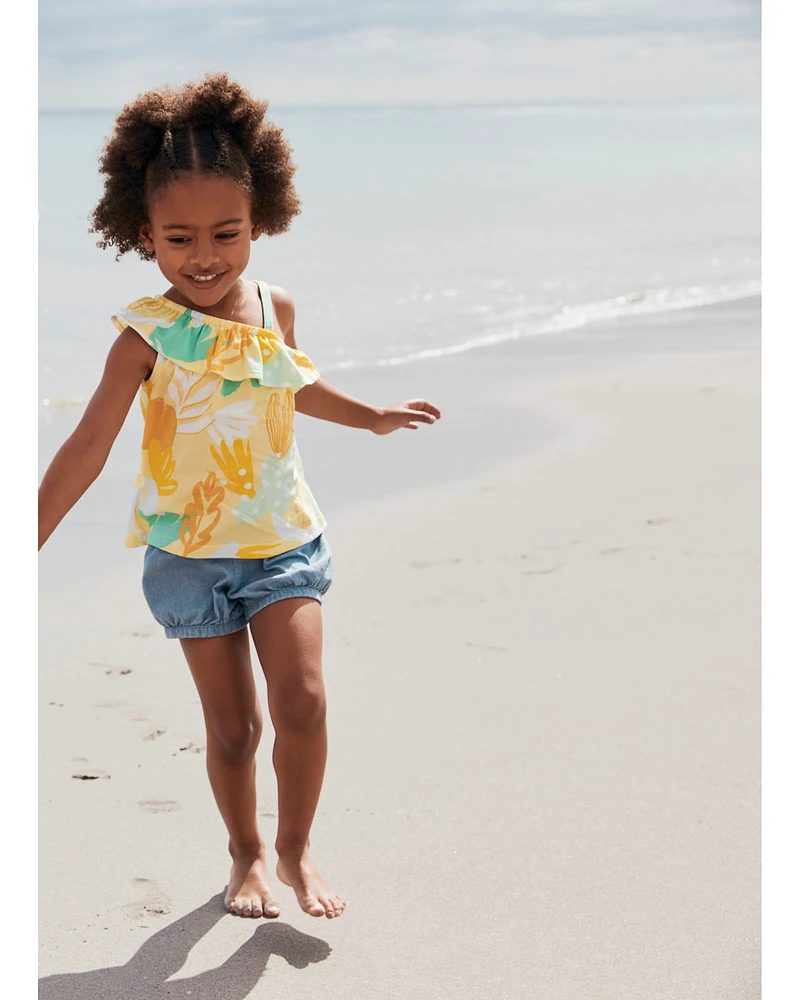 2-Piece Floral Tank & Chambray Short Set