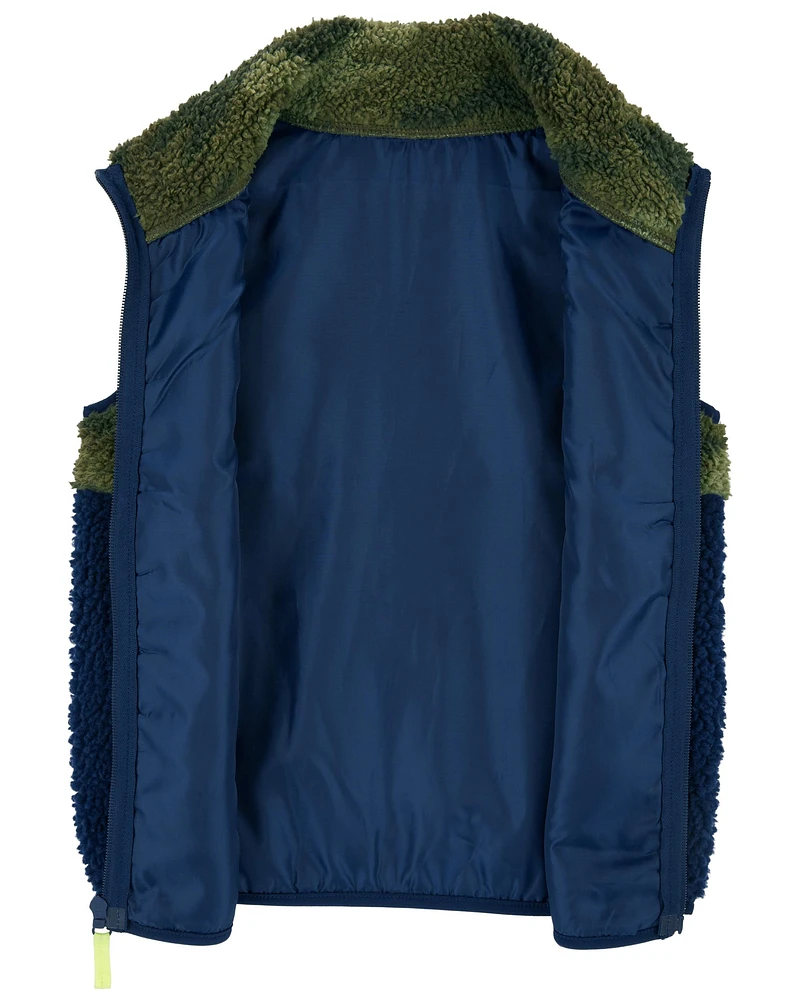 Kid Camo Zip-Up Sherpa Vest