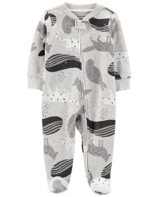 Whale Cotton Zip-Up Sleep & Play Pyjamas