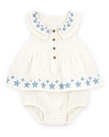 Baby Floral Embroidered Bodysuit Dress - Ivory