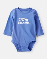 Baby Boy I Love My Grandma Cotton Long-Sleeve Graphic Bodysuit - Blue