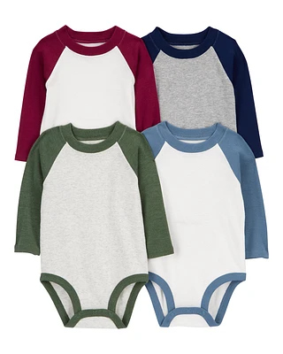Baby 4-Piece Long-Sleeve Raglan Bodysuits